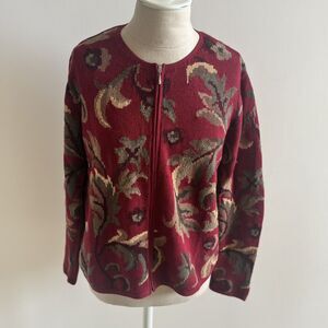 VTG Y2K Talbots Womens S Fall Zip Cardigan Sweater Leaves Boho Preppy Cottage